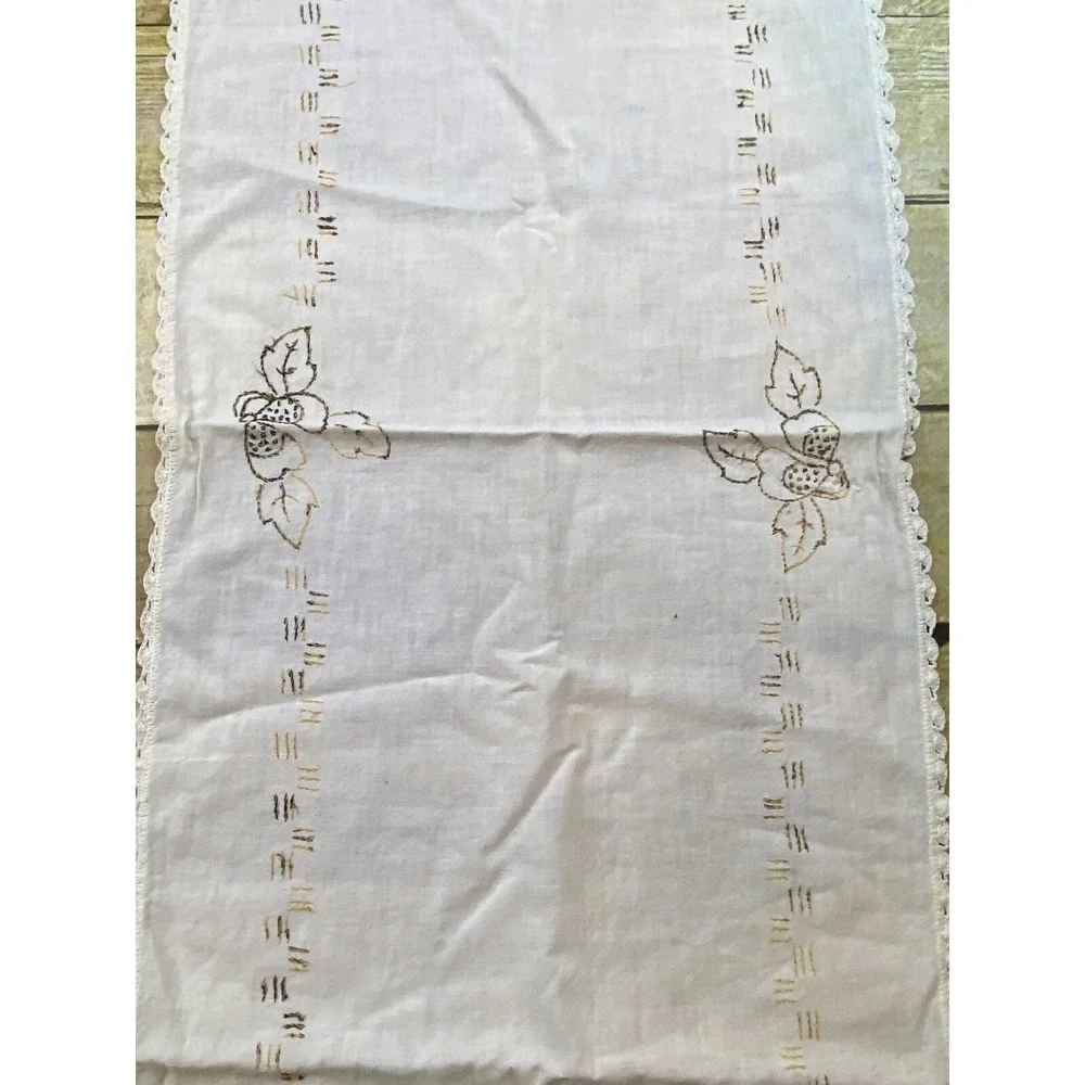 Hand Stitch Table Runner Flower Yellow Brown‎ Floral 40x30